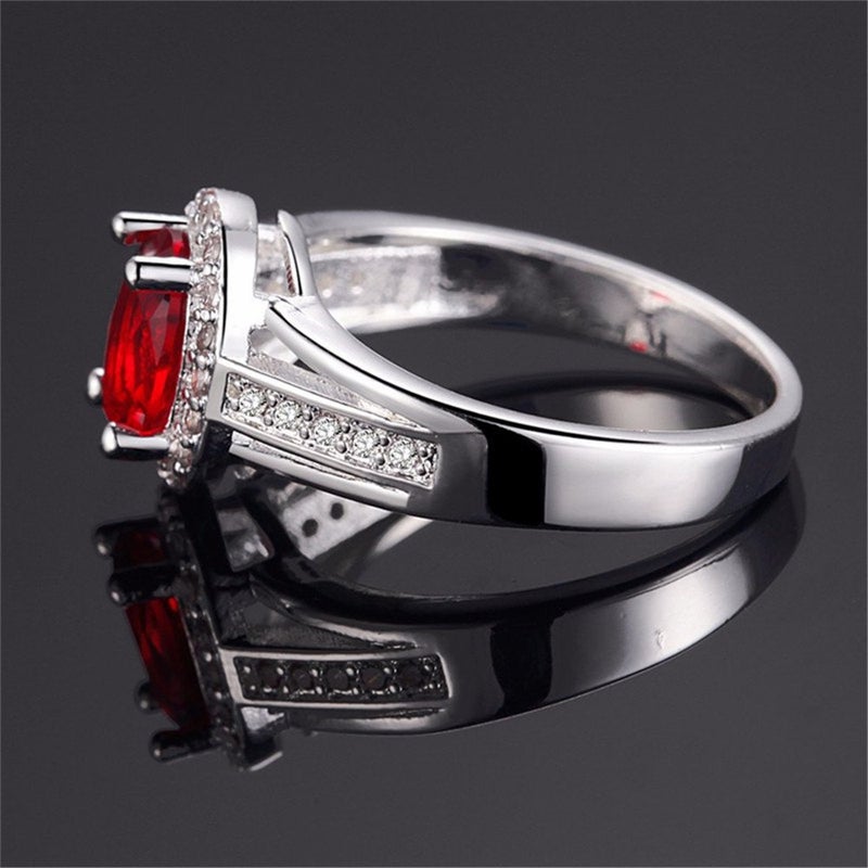 Uloveido Red Cubic Zircon Crystal Women Bridal Wedding Rings for July Birthday Gift Size 8 PJ139 - Image 5